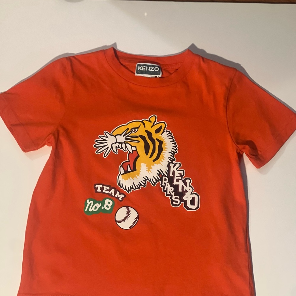 Kenzo Orange Short Sleeve Tee with Cartoon Tiger